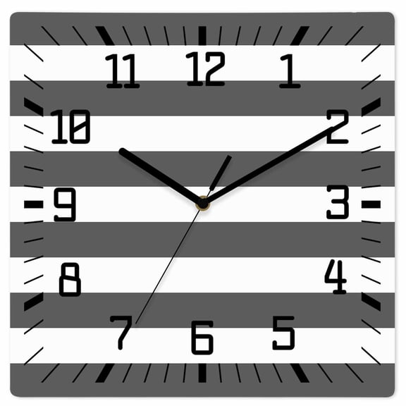 Grey Stripes Wooden Wall Clock Silent Non Ticking, Simple Gray White Texture Square Wall Clocks Battery Operated, Decor Clock for Home Office, Living Room, Kitchen, 10 Inch