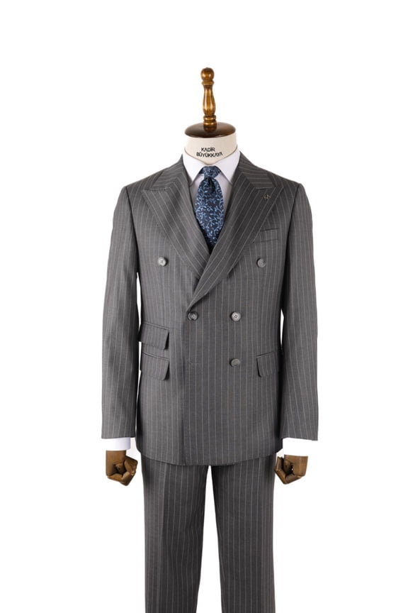 Grey Suit, Double Breasted Swallow Collar Woven Men's Suit