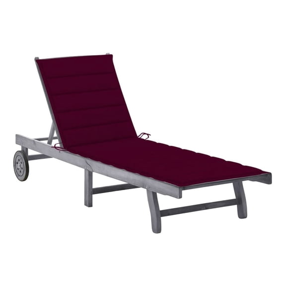 Grey Sun Lounger Solid Wood Outdoor Patio Recliner Cushioned Garden Daybed