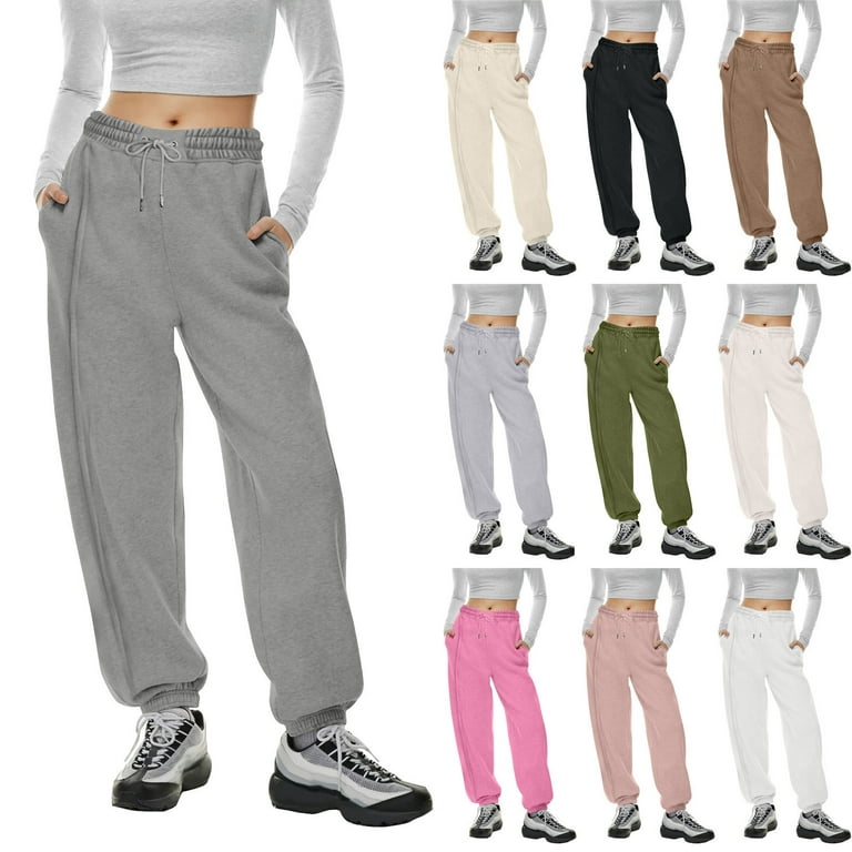 Grey Sweatpants for Women Teen Girls Cute Sweatpants Fleece Stretch High  Waisted Active Joggers Pants Relaxed Fit Lightweight Pants with Pockets  Fleece Lined Pants Women Plus Size Joggers for Women 