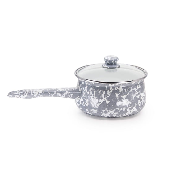 Grey Swirl Pattern 5 cup Sauce Pan Golden Rabbit Enamelware