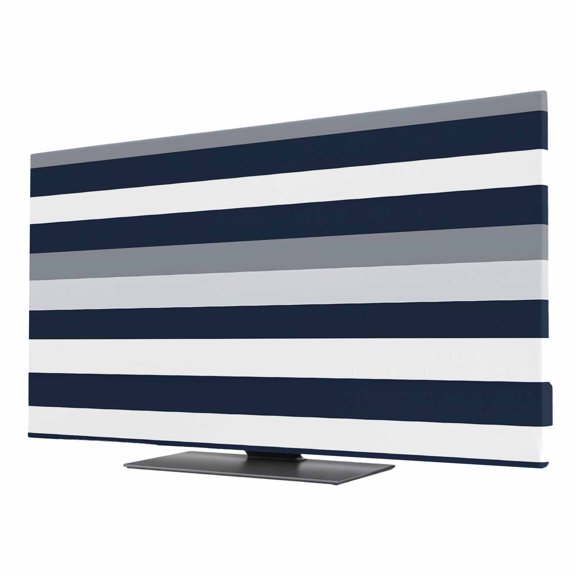Grey and TV Dust Cover 24 Inch, Dark Blue Stripe Abstract Geometric Striped Computer Monitor Cover Dustproof Stretchable Indoor TV Screen Protector for LED LCD Universal Monitors