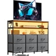 thumbnail image 1 of Grey TV Stand for 40, 45 inch TV, Entertainment Center with LED Lights & Charging Station, TV Media Console Table with 6 Fabric Drawers and Open Shelves for Living Room, Hallway, Dark Grey, 1 of 16