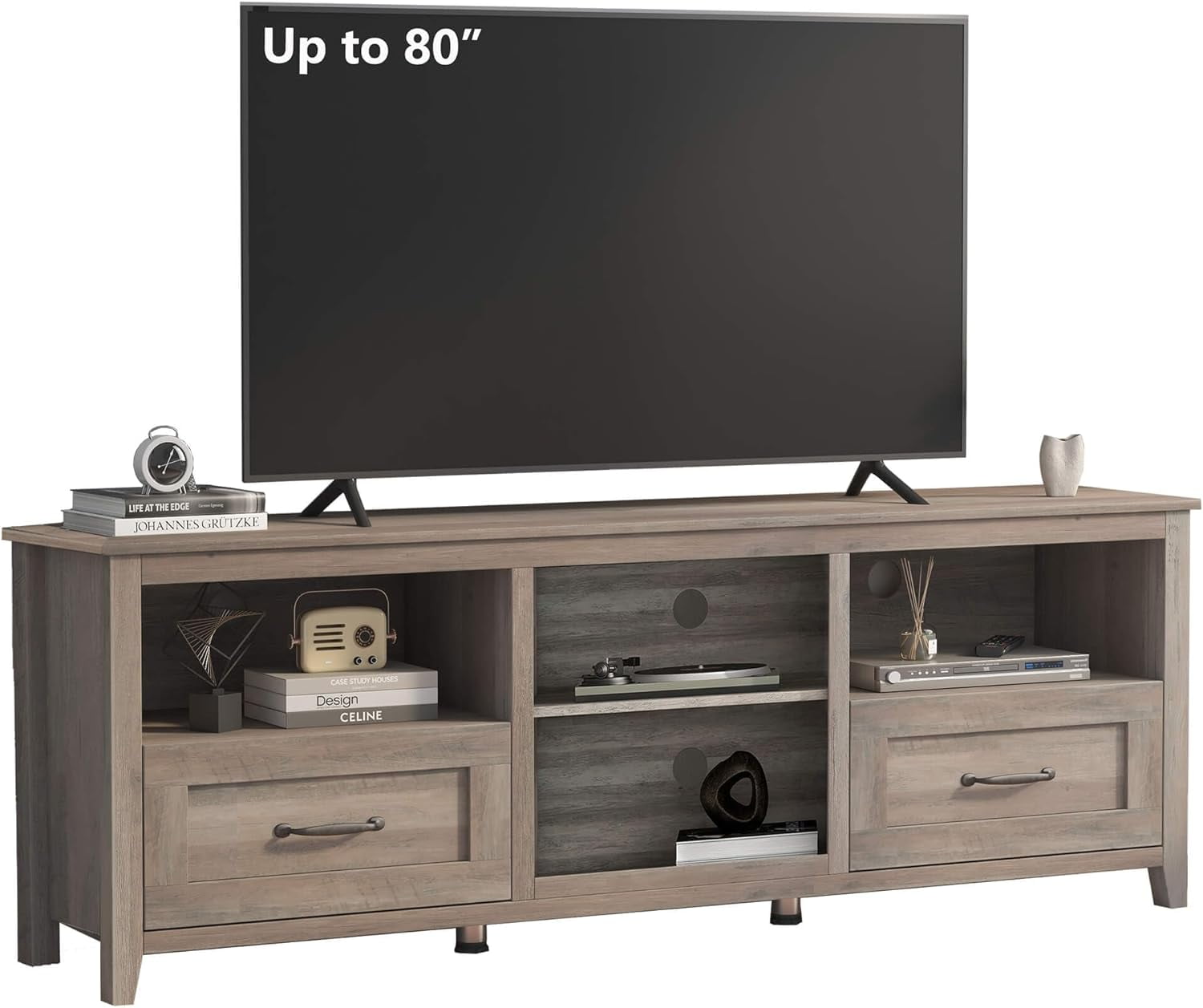 Grey TV Stand for TVs up to 80", Large Class TV Stand Modern