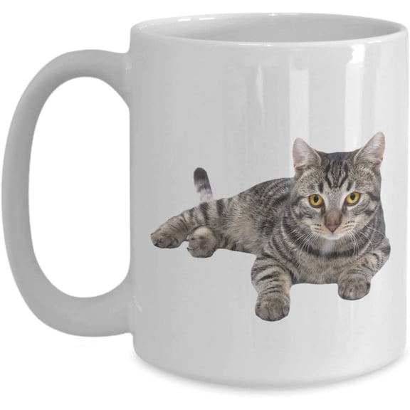 Grey Tabby Cat Mug - Funny Tea Hot Cocoa Coffee Cup - Novelty Birthday Christmas Anniversary Gag Gifts Idea