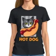 thumbnail image 1 of Grey Tabby Hot Dog Cat Lovers Funny Creative Animal Graphic Unisex T-Shirt, up to size 5XL, 1 of 2