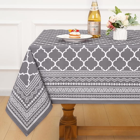 Grey Table Cloth Rectangle Table, Waterproof Outdoor Tablecloth, Morocco Washable Tablecloths for 6 Foot Rectangle Tables for Kitchen Dining Tabletop 60" x 84"