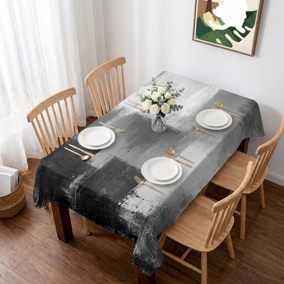 Grey Table Cloth Waterproof Tablecloths, Modern Oil Painted Art Abstract Geometric Tablecloth Dining Table Cover for Kitchen Party Tabletop Outdoor, Rectangle Tablecloth 52x70 Inch