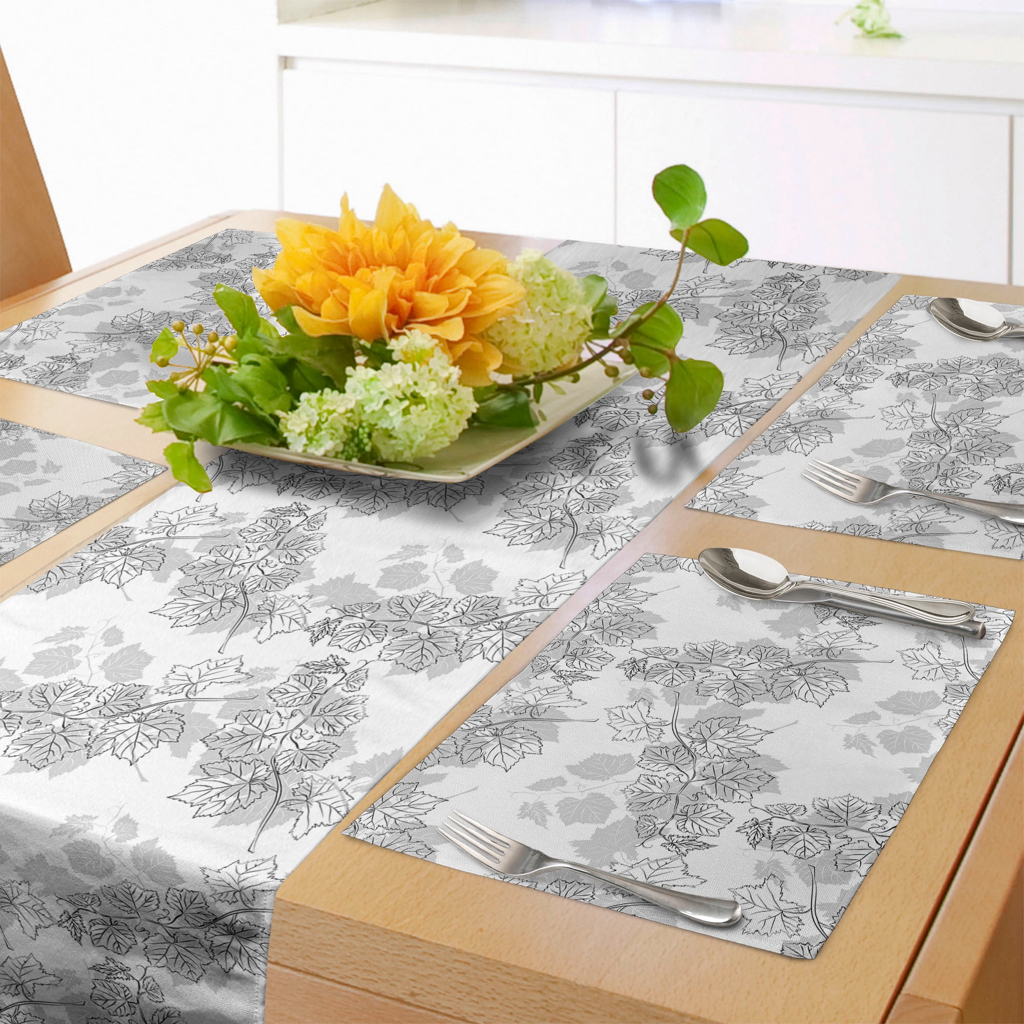 Grey Table Runner & Placemats, Spherical Disc Shaped Internal Pitch