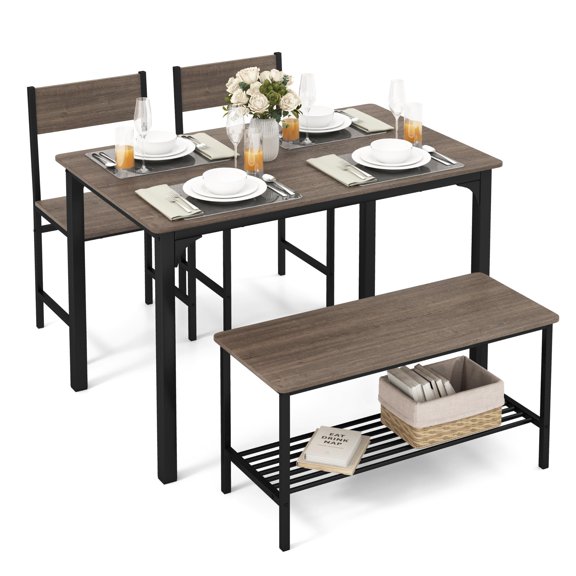 Grey Tangkula Dining Table Set for 4, Kitchen Table and 2 Chairs for 4