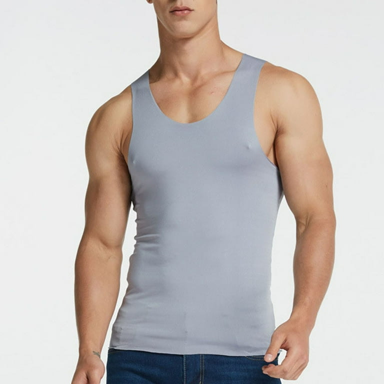 Grey Tank Top Men's Ice Silk Vest Fitness Narrow Shoulder Running Sports  Seamless Quick Drying Inside And Outside Wear Summer Youth. 