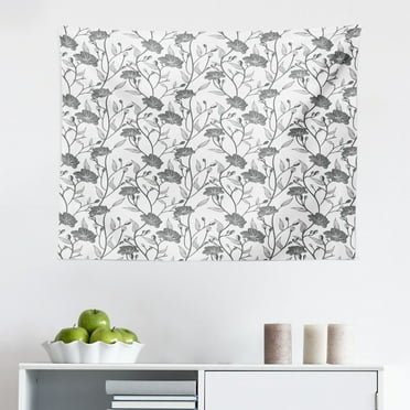Grey Tapestry, Abstract Puzzle Patterns in Simple Background Shabby Mosaic Ornament Idea, Fabric Wall Hanging Decor for Bedroom Living Room Dorm, 2 Sizes, Grey, by Ambesonne