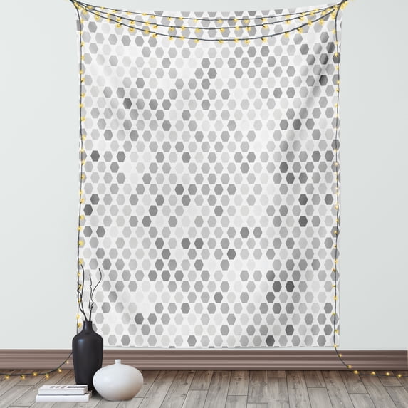 Grey Tapestry, Abstract Zig Zag Hexagon Figures Vivid and Dark Color Hue Tone Intensity Blush Art Print, Wall Hanging for Bedroom Living Room Dorm Decor, 60W X 80L Inches, White, by Ambesonne