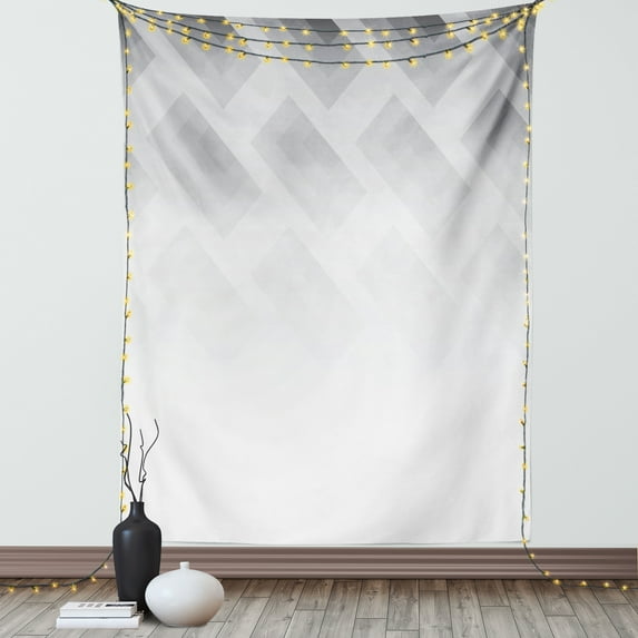 Grey Tapestry, Blur Poster Display with Simplistic Square Shapes Contemporary Optic Illusion Print, Wall Hanging for Bedroom Living Room Dorm Decor, 60W X 80L Inches, Cloud White, by Ambesonne
