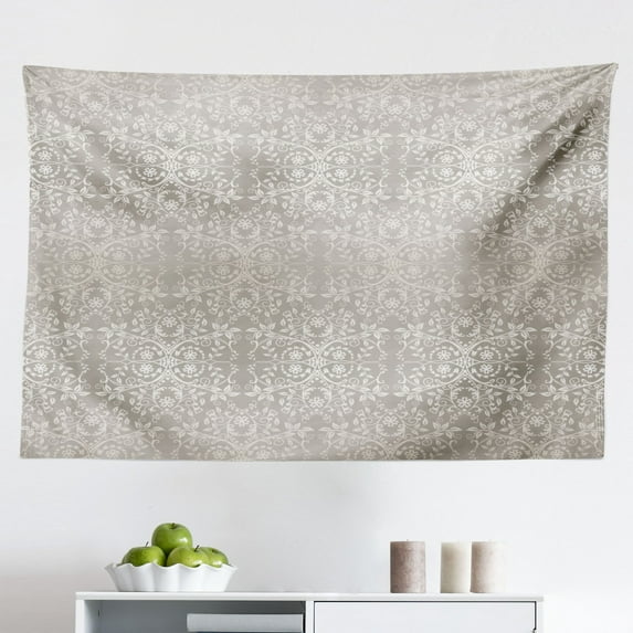 Grey Tapestry, Classic Victorian Floral Patterns Tulips Nostalgic Romantic Modern in Vintage Style Bohemian, Fabric Wall Hanging Decor for Bedroom Living Room Dorm, 2 Sizes, Grey, by Ambesonne