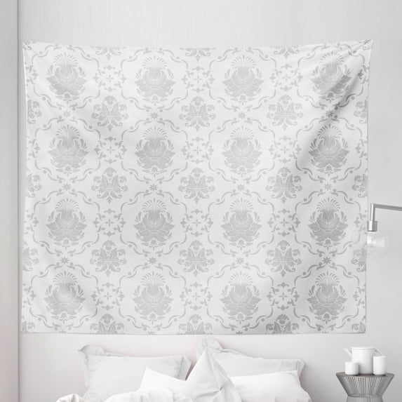 Grey Tapestry, Classic Victorian Floral Patterns Tulips Nostalgic Romantic Modern in Vintage Style Bohemian, Fabric Wall Hanging Decor for Bedroom Living Room Dorm, 5 Sizes, Grey, by Ambesonne