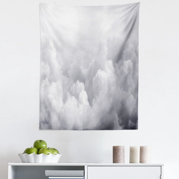 Grey Tapestry, Dark Ominous Clouds in Gothic Style Digital Art Print Dramatic Moody Sky Stormy Weather, Fabric Wall Hanging Decor for Bedroom Living Room Dorm, 5 Sizes, Grey, by Ambesonne