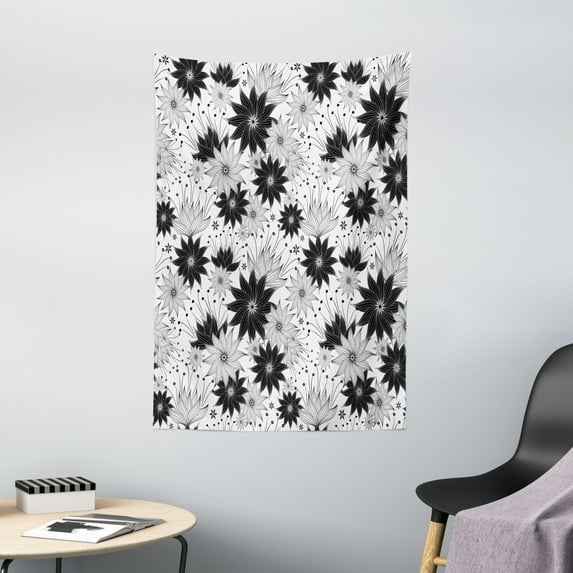 Grey Tapestry, Illustration of Old Fashion Various Size Spiral Vintage Flowers Urban Design Artistic, Wall Hanging for Bedroom Living Room Dorm Decor, 40W X 60L Inches, White Black, by Ambesonne