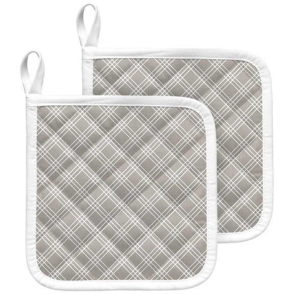 Grey Tartan Pot Holders for Kitchen Heatproof Potholder, 2 Pack Classic Plaid Grid Geometric Minimalist Hot Pads Multipurpose Oven Pads Terry Cloth Potholders Trivet for Cooking and Baking