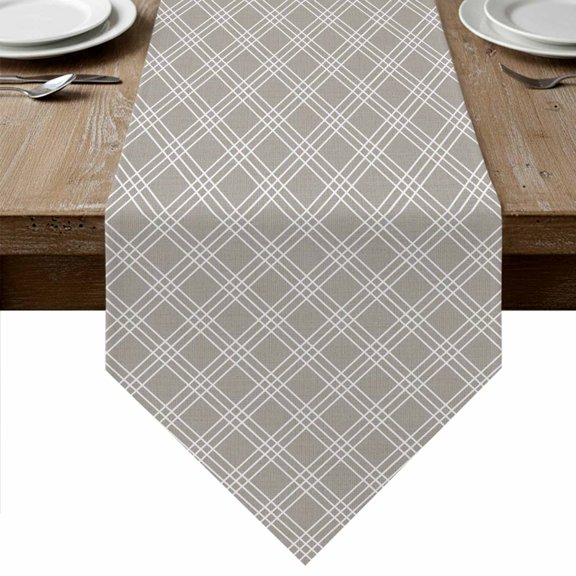 Grey Tartan Table Runner Linen Burlap Table Runner 36 Inches Small Classic Plaid Grid Geometric Minimalist Dresser Scarves for Kitchen Island Coffee Dining Room Party Holiday Decoration 13"x36"