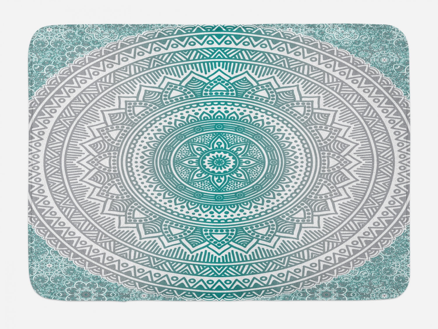 Teal and Grey Mandala Ombre Polyester Bath Mat