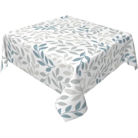 Grey Teal Leaf Tablecloth Square 60x60 Inch Rustic Spring Summer Watercolor Leaves Table Cloth Waterproof Fabric Farmhouse Decorations for Home Kitchen Dining