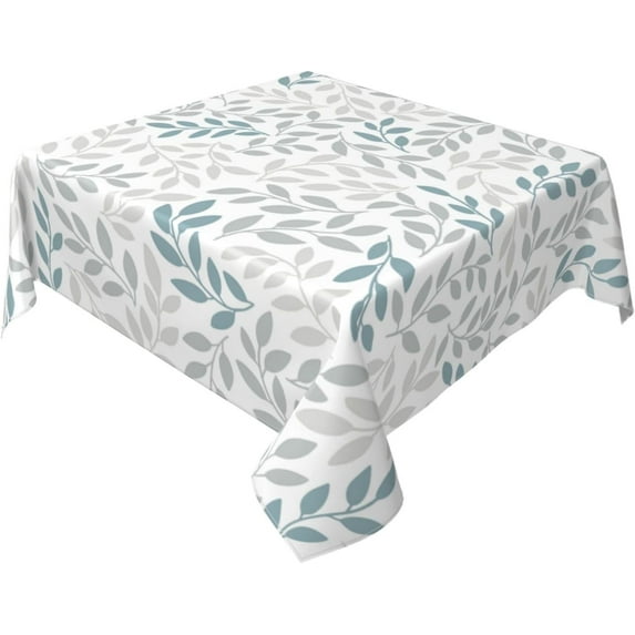 Grey Teal Leaf Tablecloth Square 60x60 Inch Rustic Spring Summer Watercolor Leaves Table Cloth Waterproof Fabric Farmhouse Decorations for Home Kitchen Dining