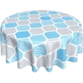 thumbnail image 1 of Grey Teal Round Tablecloth 60 Inch Ruitic Turquoise Blue Table Cloth Waterproof Fabric Farmhouse Modern Moroccan Checked Tablecloths Decorative for Holiday Party Wedding Picnic, 1 of 6