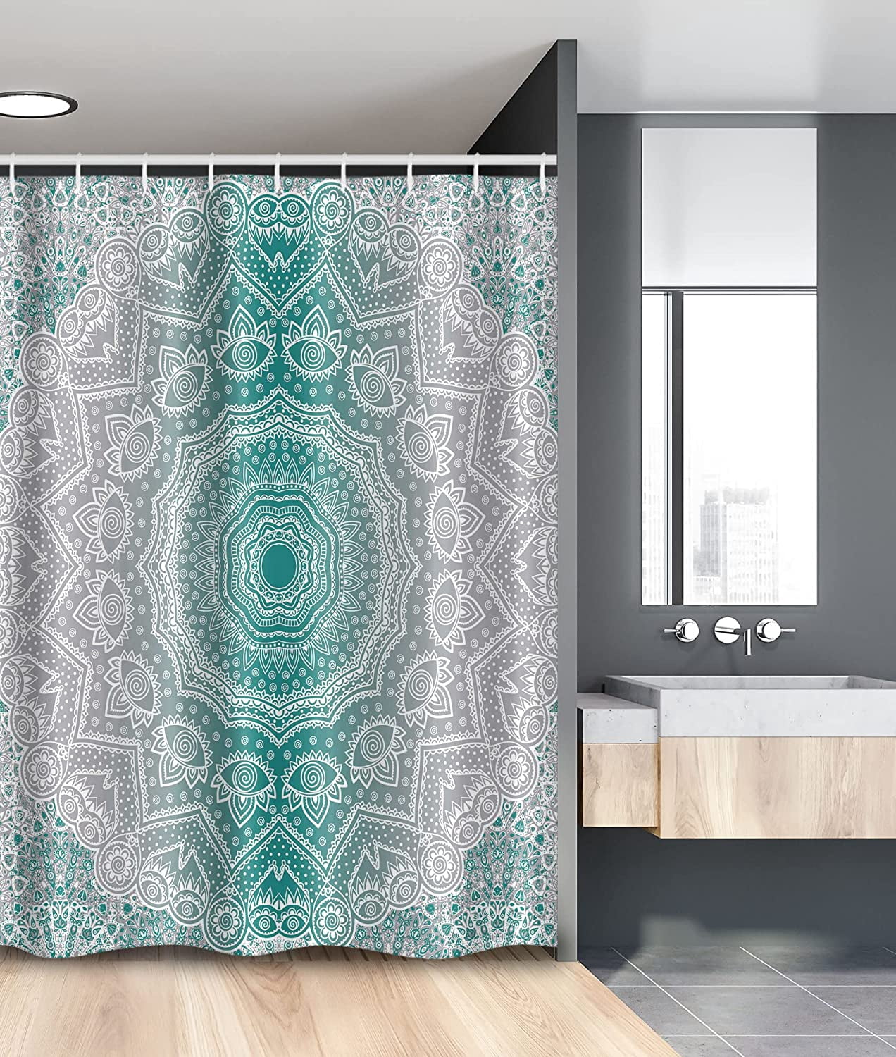 Teal And Gray Shower Curtain