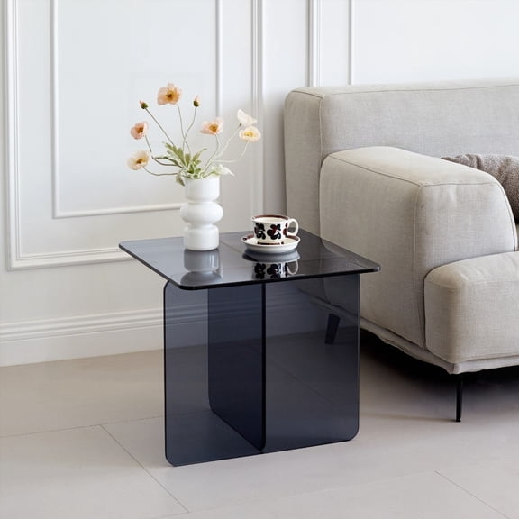 Grey Tempered Glass SideTable - Small Tea Table for Home & Office Use