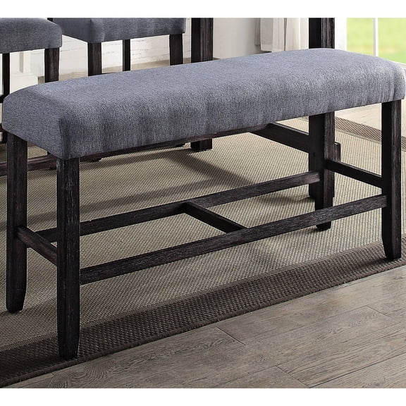 Grey Textured Bench in Weathered Espresso Hickory / Enhances Dining Room Decor