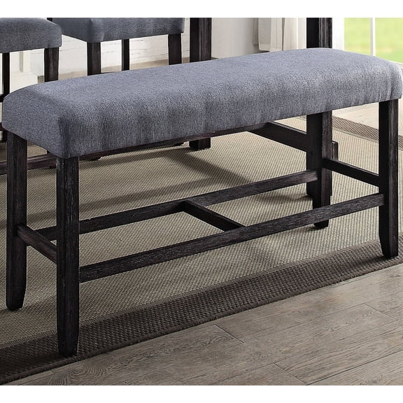 Grey Textured Hickory Bench in Weathered Espresso / Great for Dining Room Use