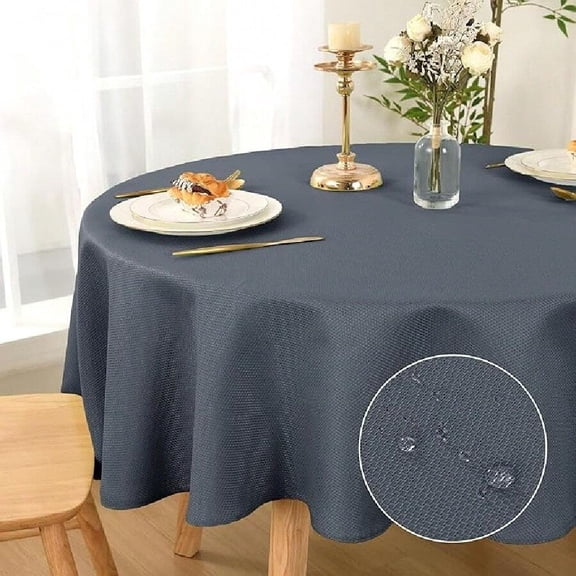 Grey Textured Round Tablecloth Waterproof Antiwrinkle Spillproof Jacquard Fabric Cover For Dining Wedding Parties