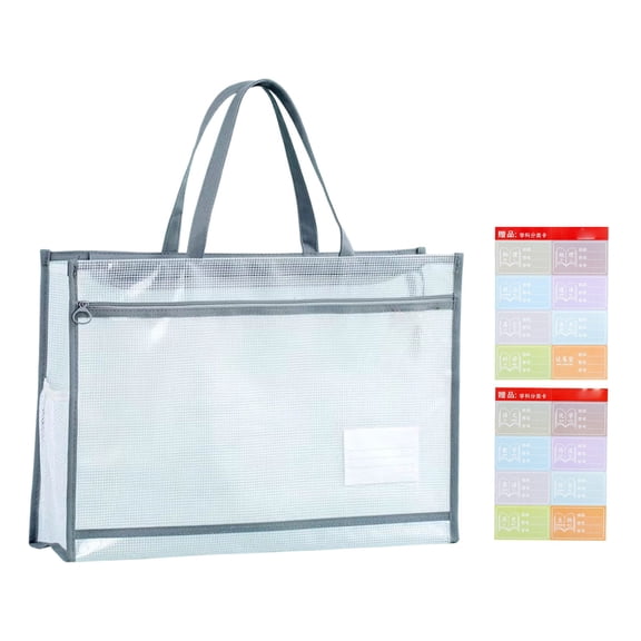 Grey Thickened Plastic File Folder, 45x33cm, Mesh Portfolio with Zipper and Handle for Posters and Artworks, 1 Piece