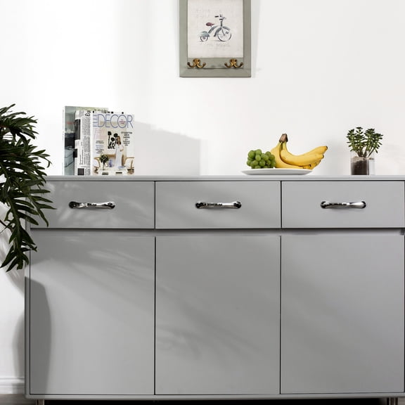 Grey Three-Door Side Cabinet | Ideal for Home Storage Organization | Good Quality MDF and Metal Slides | Round Corners to Avoid Injury