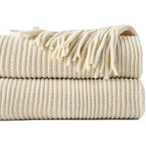 Grey Throw Blanket for Couch, Soft Warm Cozy Decorative Chenille Knit Grey Blanket, Sofa Bed Couch Throw Blanket for Dark Tone Living Room Bedroom Home Decor, 51" x 67"