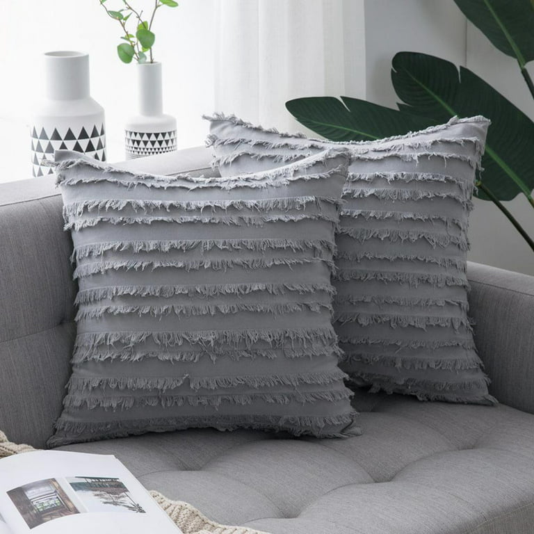 Grey Throw Pillow Covers for Couch Sofa Bed, Cotton Linen
