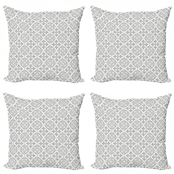Ambesonne Grey Throw Pillow Cover 4 Pack, Victorian Damask Floral, 24", Grey White