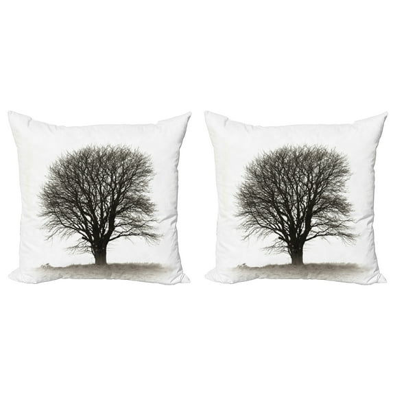 Ambesonne Grey Throw Pillow Cover 2 Pack, Fall Tree Monochrome Art, 20", Beige Black