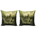 thumbnail image 1 of Ambesonne Grey Throw Pillow Cover 2 Pack, Gothic Dark City Scenery, 24", Pale Green White, 1 of 2