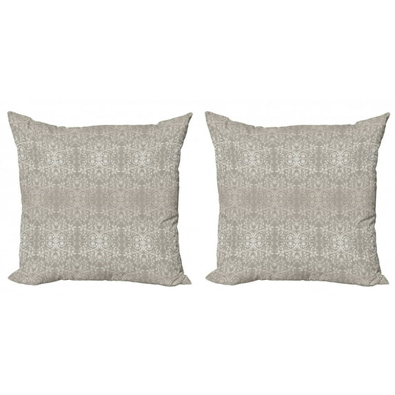 Ambesonne Grey Throw Pillow Cover 2 Pack, Paisley Victorian Pattern, 20", Grey Beige