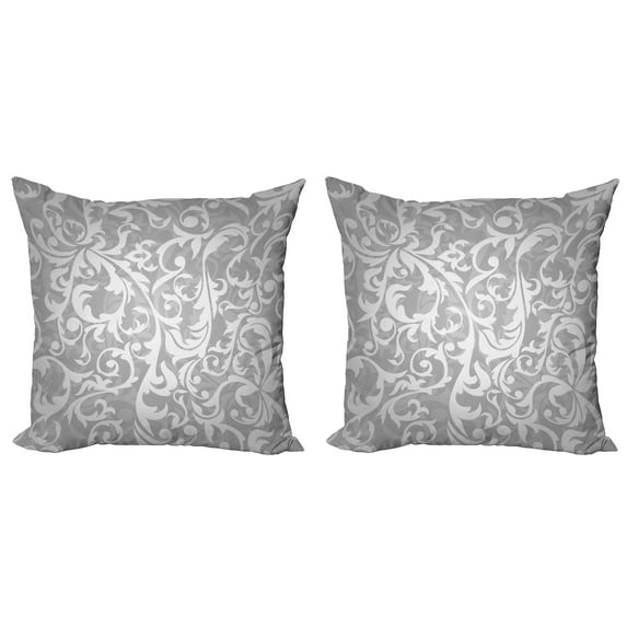 Ambesonne Grey Throw Pillow Cover 2 Pack, Victorian Leaf Flowers, 16", Grey