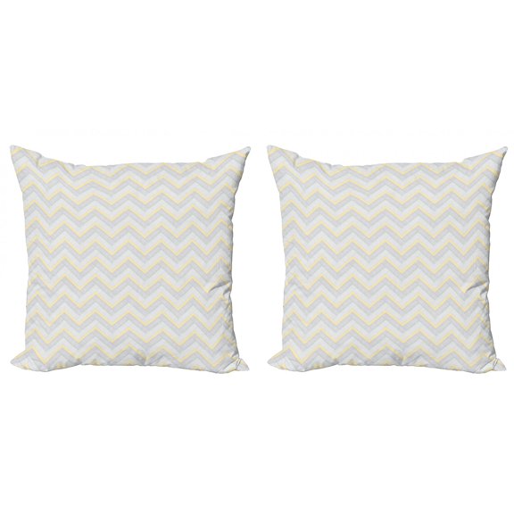 Ambesonne Grey Throw Pillow Cover 2 Pack, Vintage Chevron, 20", Yellow Grey