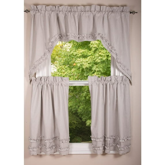 Grey Ticking Ruffle Lined Curtain Swag 72" Wide x 36" Long by Home Collections by Raghu