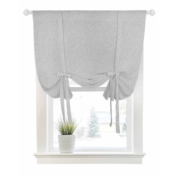 Grey Tie Up Curtains for Window, Thermal Insulted Balloon Shade Adjustable Rod Pocket Curtains Valance Panels for Kitchen Bathroom Cafe 52 x 45 Vintage Leather Patterned Texture Solid Modern