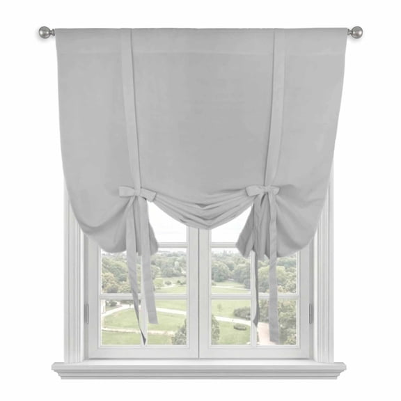 Grey Tie Up Curtain 45 Inches Long, Solid Color Balloon Style Kitchen Window Curtain Over Sink, Small Window Rod Pocket Curtain 52"x45"