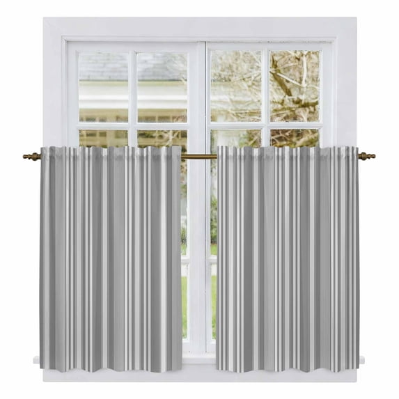 Grey Tier Curtains 54 Inch Length, Farmhouse Striped Modern Artwork Cafe Short Curtains for Bathroom Over Sink, Small Kitchen Curtain Light Filtering Tiered Drapes 2 Panels 27.5"Wx54"L