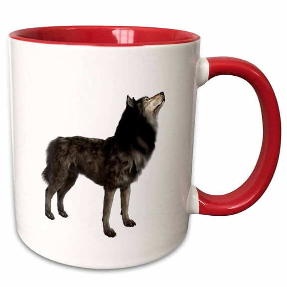 3drose, Grey Timber Wolf Standing in Left Profile, 11oz Two-tone Red Mug