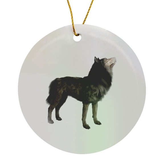 3drose, Grey Timber Wolf Standing in Left Profile, Circle Porcelain Ornament