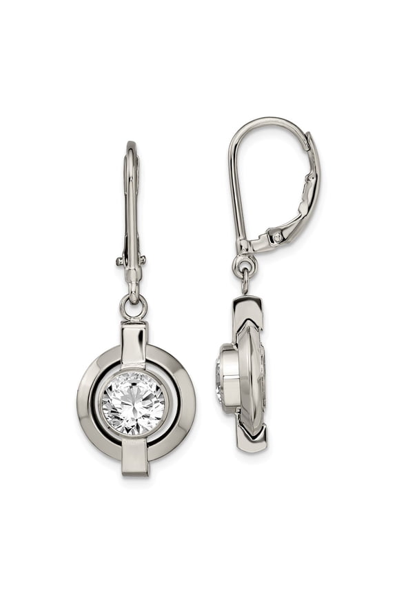 Grey Titanium Earring Drop & Dangle Women'S Cubic Zirconia CZ Round 35 mm 14